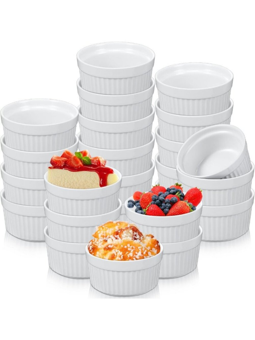 24 Pcs Oven Safe White Porcelain Ramekins for Baking, Desserts & Creme Brulee